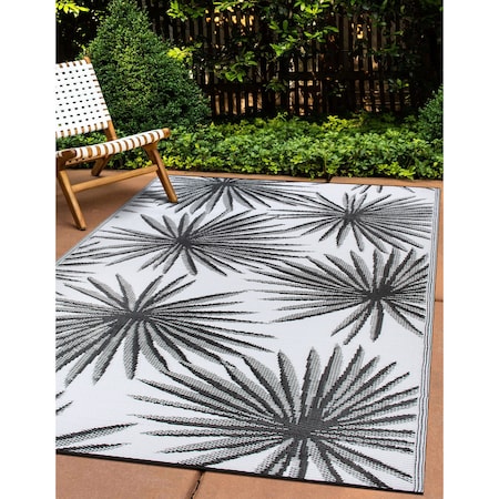 World Rug Gallery Floral Tropical Reversible Recycled Plastic 7'10'' X 10' Black Outdoor Rug 6075BLACK8X10
